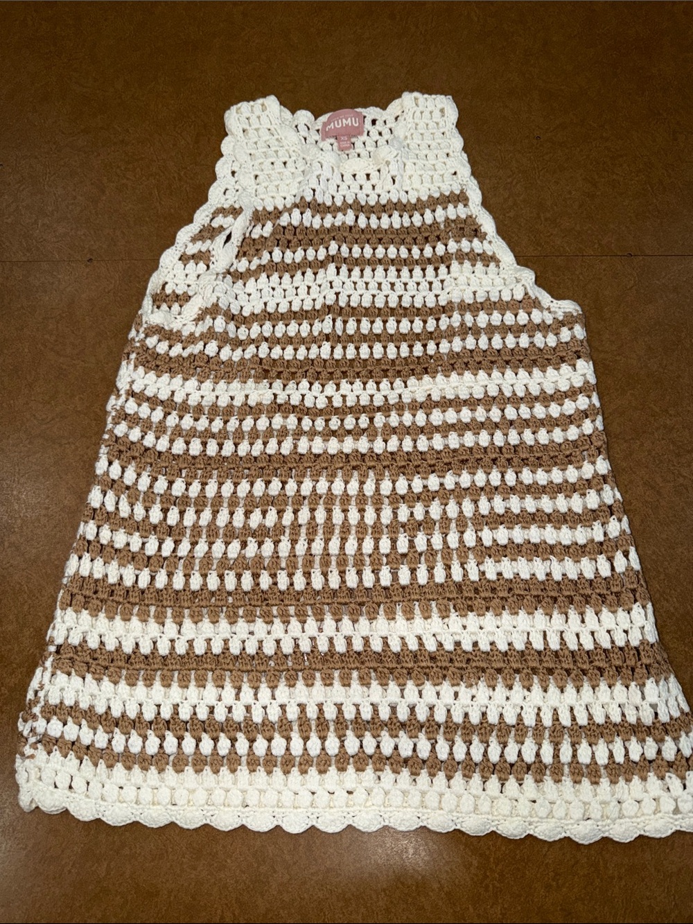 Show Me Your MuMu Sweeney Crochet Vest in Cream and Brown • Key Hole • Size XS